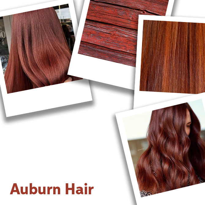 Collage of auburn hair color ideas, created using Wella Professionals.