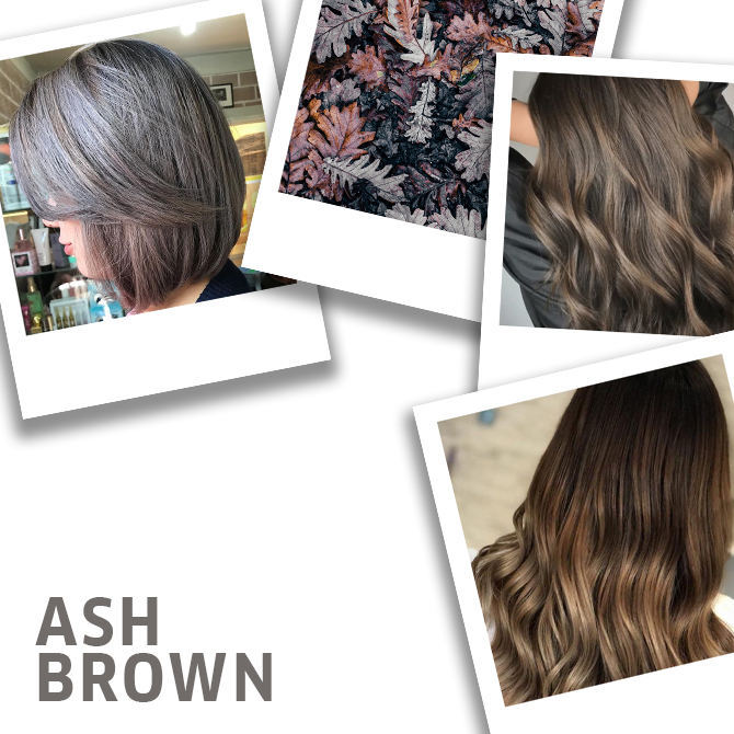 Collage of ash brown hair color ideas by Wella Professionals.