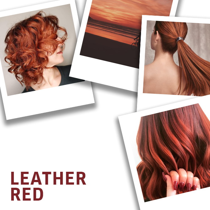 Collage of leather red hair colours created using Wella Professionals. twit...