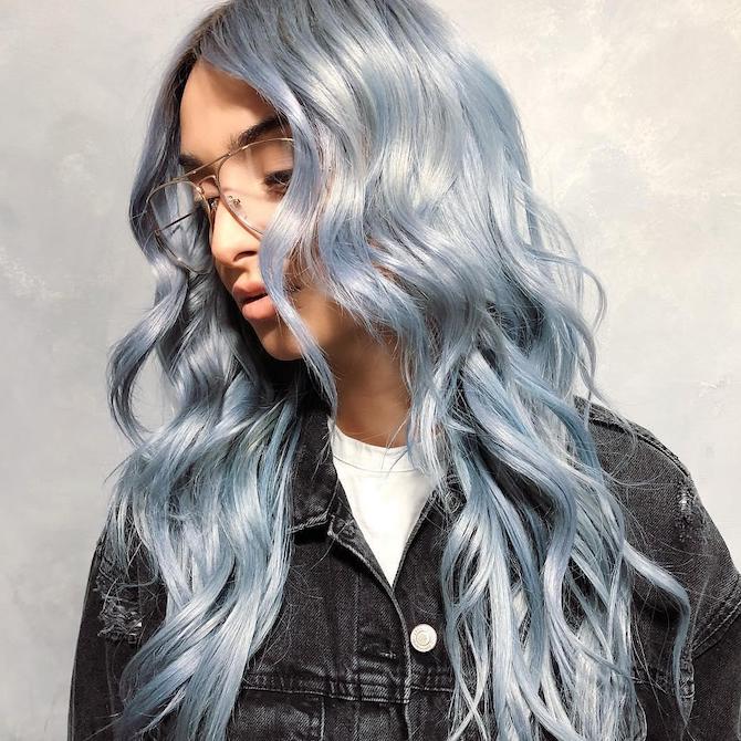 over toned hair blue grey