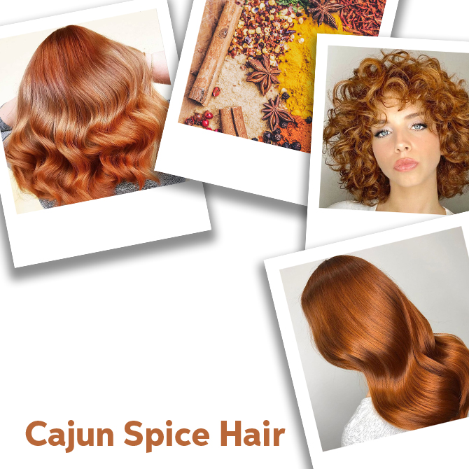 4 images of red hair treated with Cajun Spice colour hair formulas