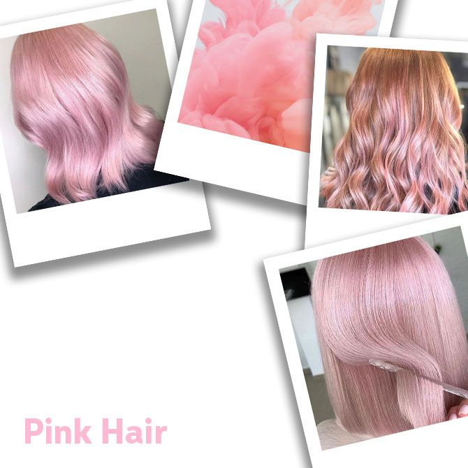 Polaroids of women with pastel pink hair