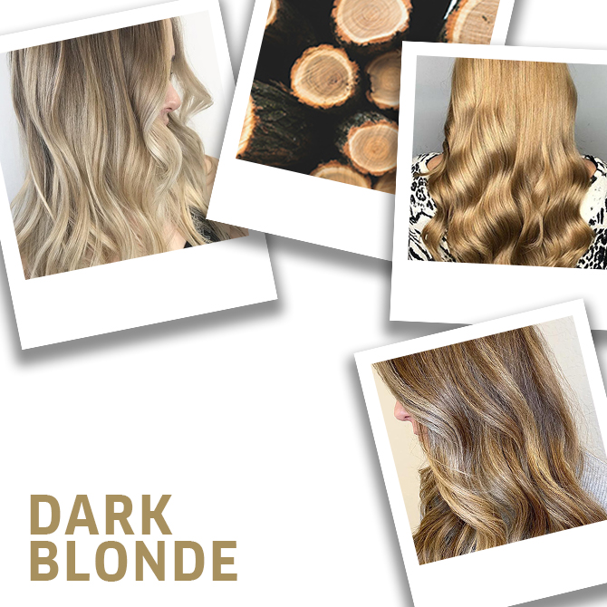 Collage of dark blonde hair ideas, created using Wella Professionals.