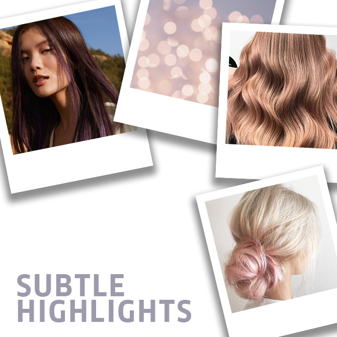 Collage of subtle highlights hair looks, created using Wella Professionals. 