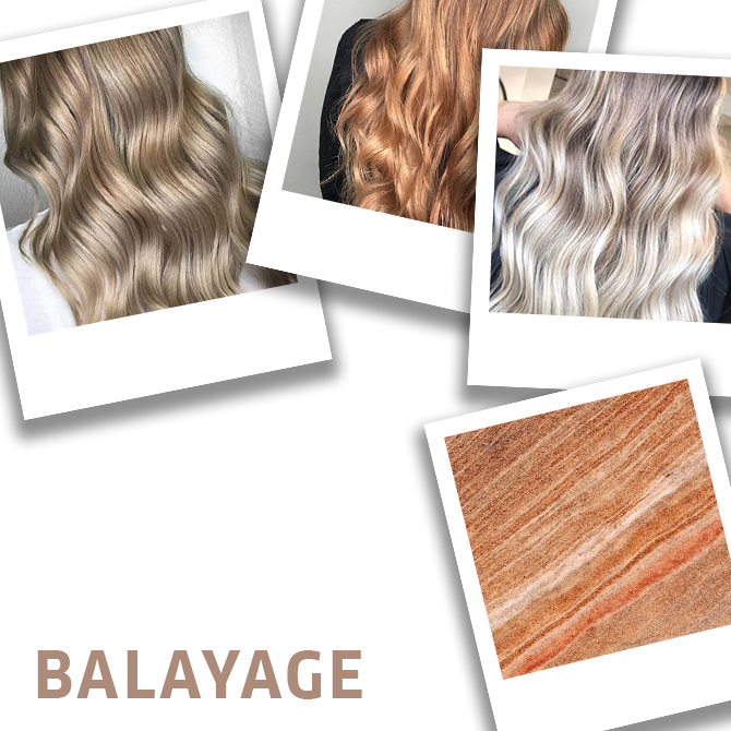 Collage of balayage hair techniques, created using Wella Professionals.