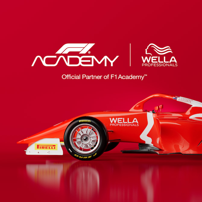 Red racing car with Wella Professionals emblazoned on the side.