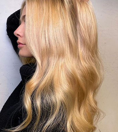 Image of creamy butterscotch blonde hair, created using Wella Professionals