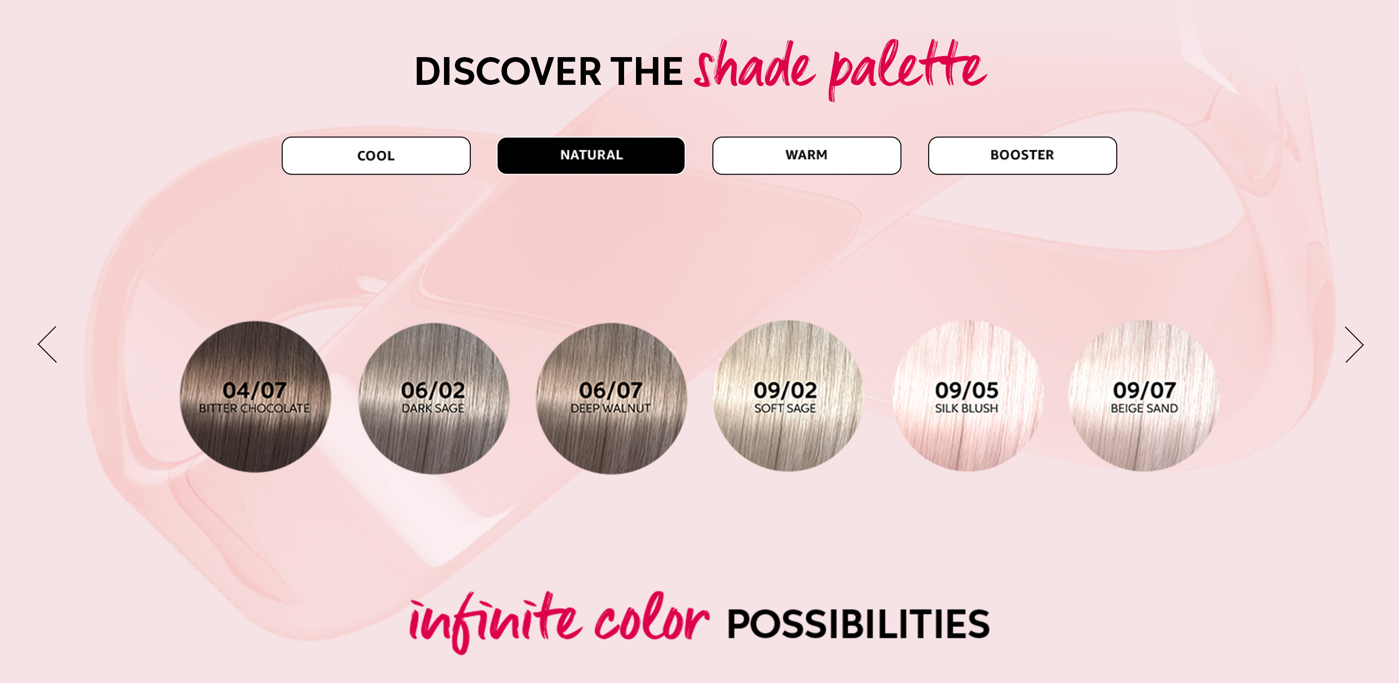Swatches of the Natural tones from the Wella Shinefinity Glaze shade palette.