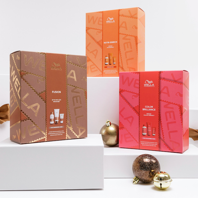 Collection of Wella Professionals hair care gift sets.