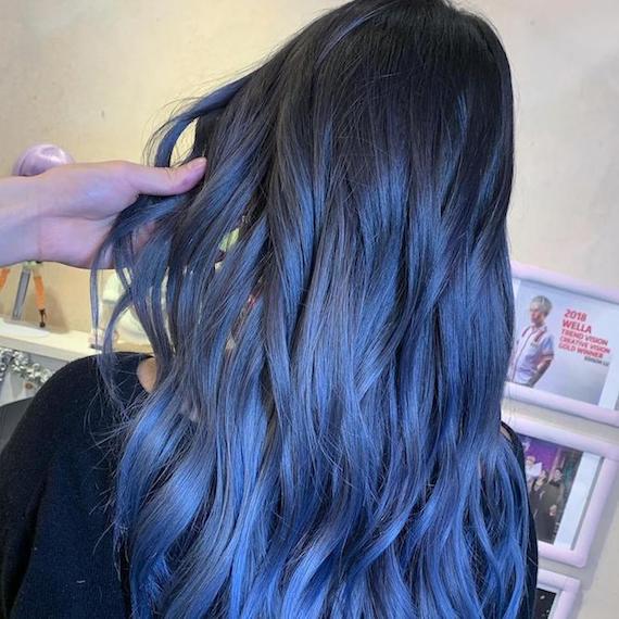 Blue balayage deals on black hair