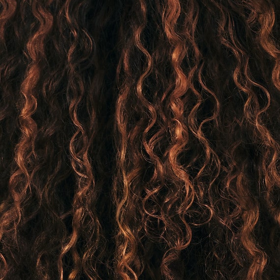 Close-up of curly, brown hair.