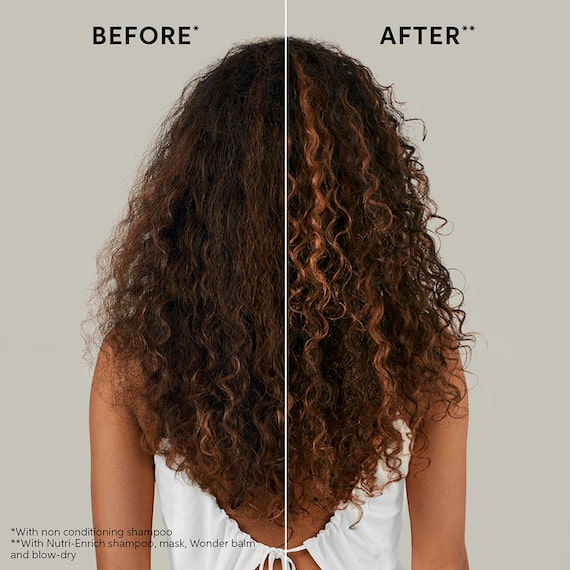 Before and after showing hair more nourished after using the Nutri-Enrich collection.