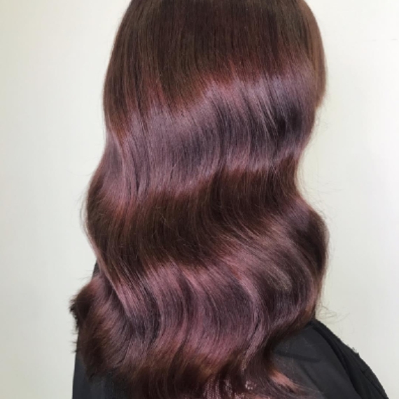 Woman with long, chestnut red brown hair,  created with Wella Professionals