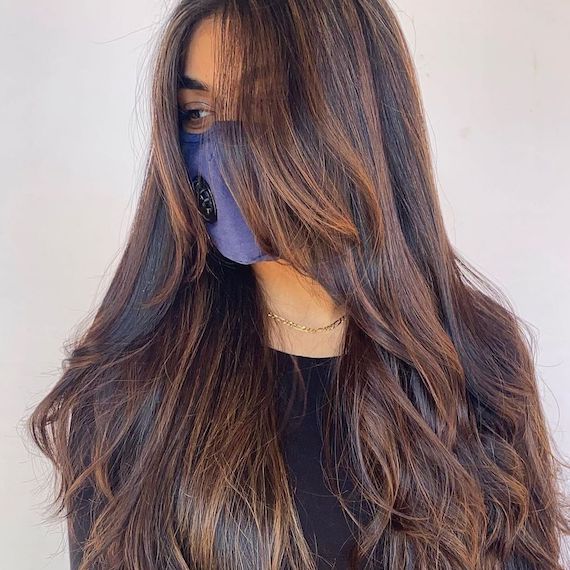 Caramel highlights on 2024 black straight hair