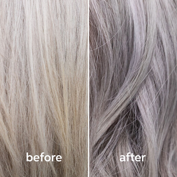 Before and after of the Wella Express Silver Glow by True Grey Service.
