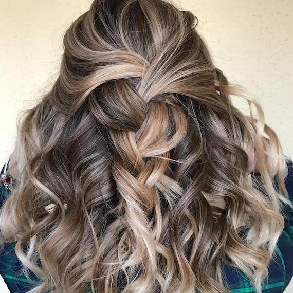 Back of woman’s head with curly, braided, frosted hair, created using Wella Professionals.