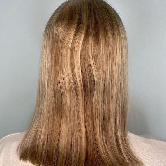 Back of head showing bronde highlights before they’re transformed.  