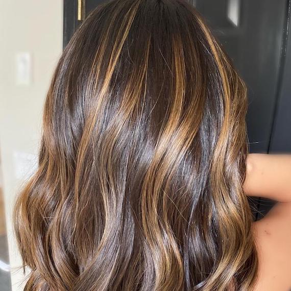 Mocha brown with ash blonde highlights and a black underneath