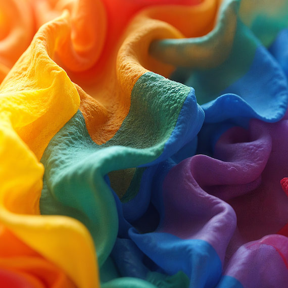 A rainbow printed on chiffon silk fabric.