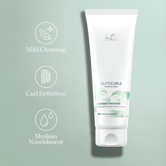 NutriCurls Cleansing Conditioner on green background.