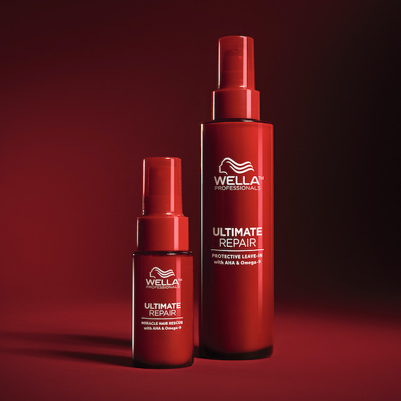 ULTIMATE REPAIR Miracle Hair Rescue and Protective Leave-In on a dark red background.