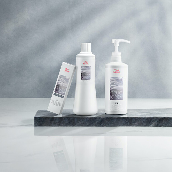 Three bottles of Wella Professionals True Grey hair color