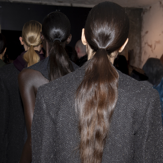 Models prepare to walk the runway at Victoria Beckham’s FW25 show.