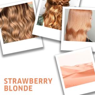 Collage of strawberry blonde hair color ideas, created using WellCollage von erdbeerblonden Haarfarbideen, kreiert mit Wella Professionals.a Professionals.
