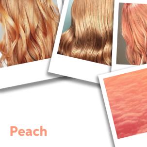 Collage of peach hair looks.