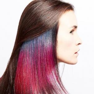 Woman with brunette rainbow hair