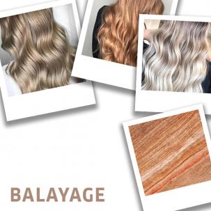Collage of balayage hair techniques, created using Wella Professionals.