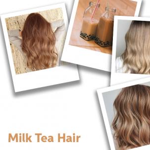 Collage of milk tea hair colour