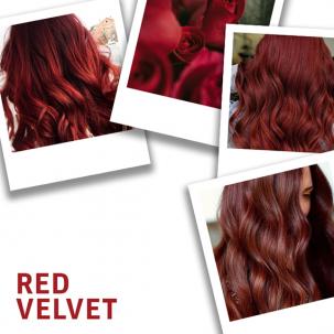 Collage of red velet hair color, created using Wella Professionals 