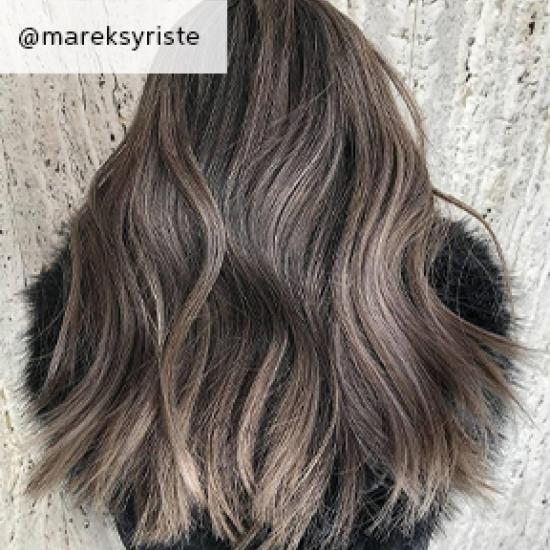 Ash brown balayage hair, created using Wella Professionals