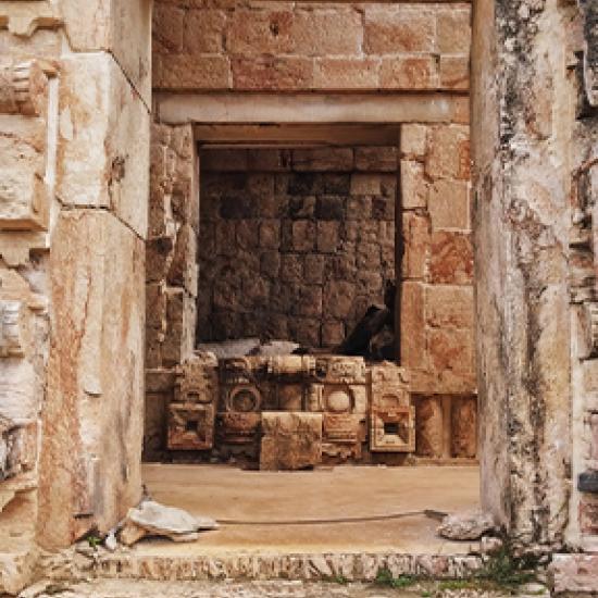 Stone building and alleyway. 