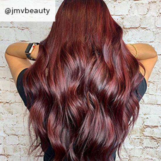 Image of black cherry hair, created using Wella professionals