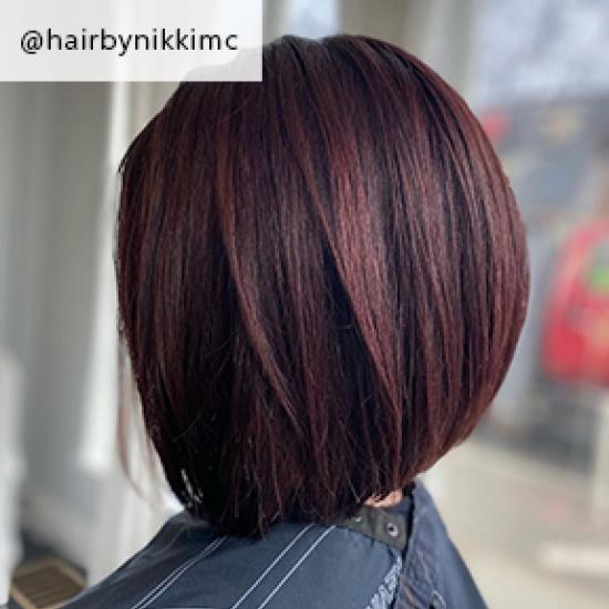 Image of black cherry hair, created using Wella professionals