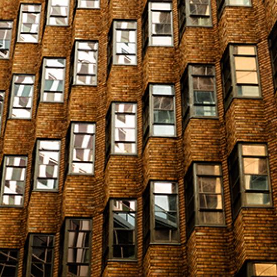 Golden brown brick building.