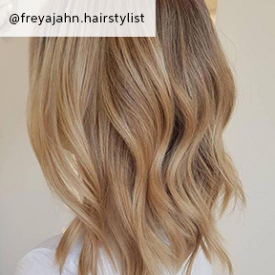 Milk tea hair, created using Wella Professionals