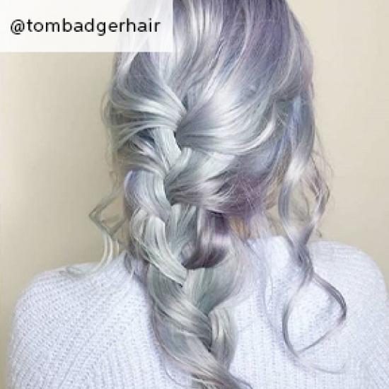 Purple pastel hair in plait, created using Wella Professionals