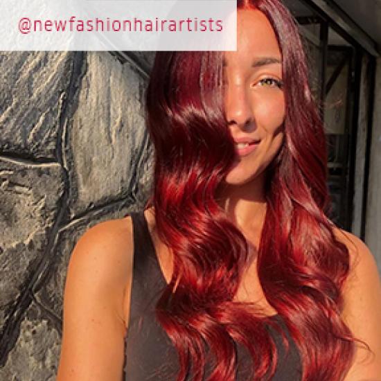 Woman with red velvet hair, created using Wella Professionals