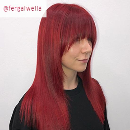 Woman with red velvet hair, created using Wella Professionals