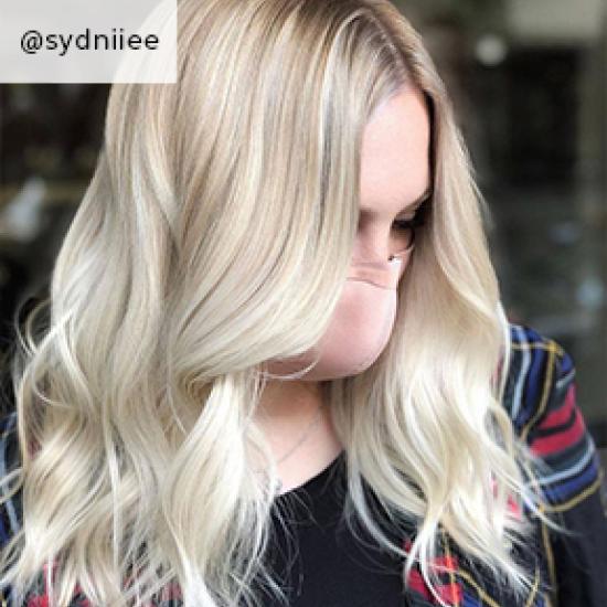 Image of rooted baby blonde hair, created using Wella Professionals