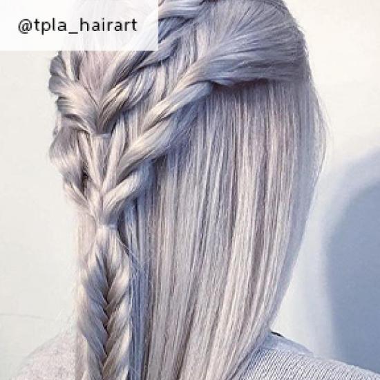 Silver hair in a plait