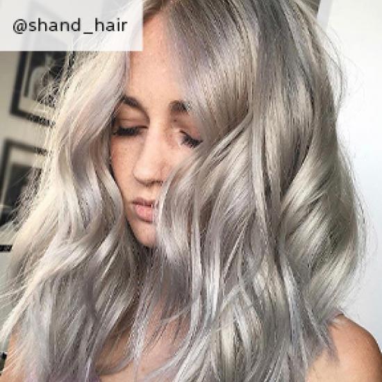 Curled silver hair