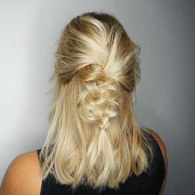 Model with blonde hair wearing a loose half-up braid, created using Wella Professionals