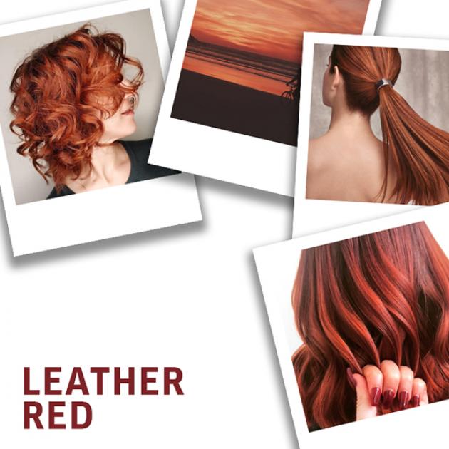 Collage of leather red hair colors created using Wella Professionals