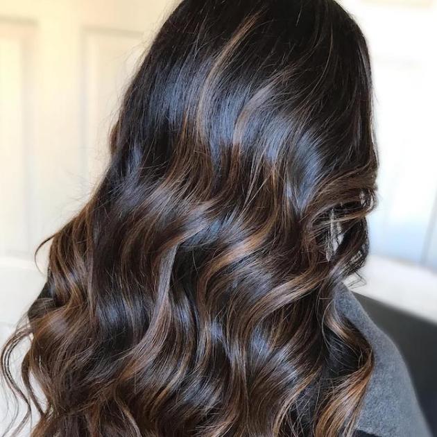 This espresso brown hair color adds - Spade Hair Studio