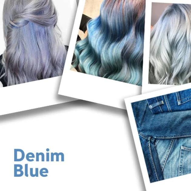Women with wavy blue, blonde, denim hair