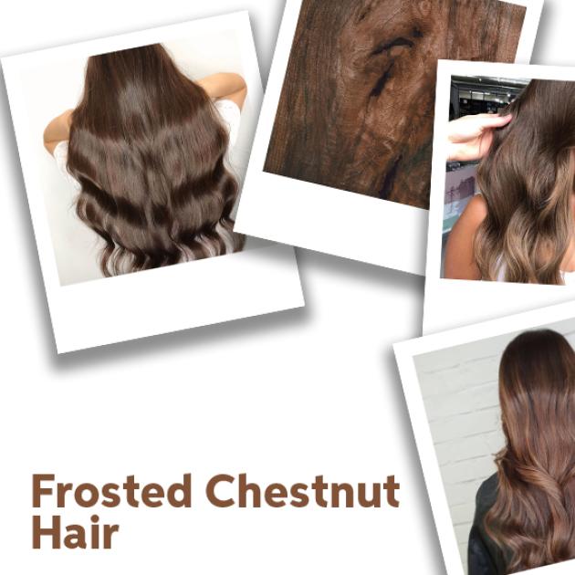 Collage of frosted chestnut hair, created using Wella Professionals 